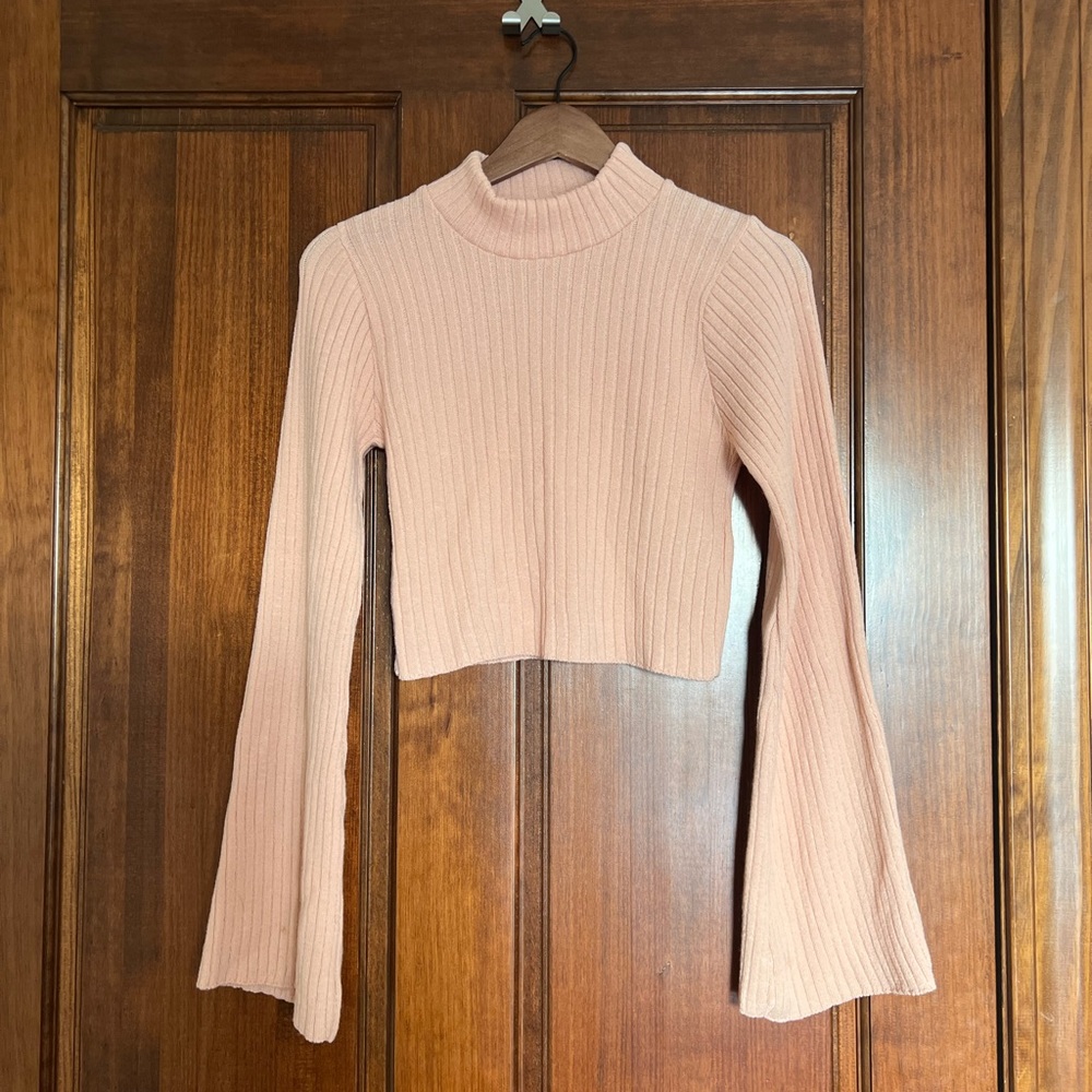 Zara White Long Sleeve Crop Top